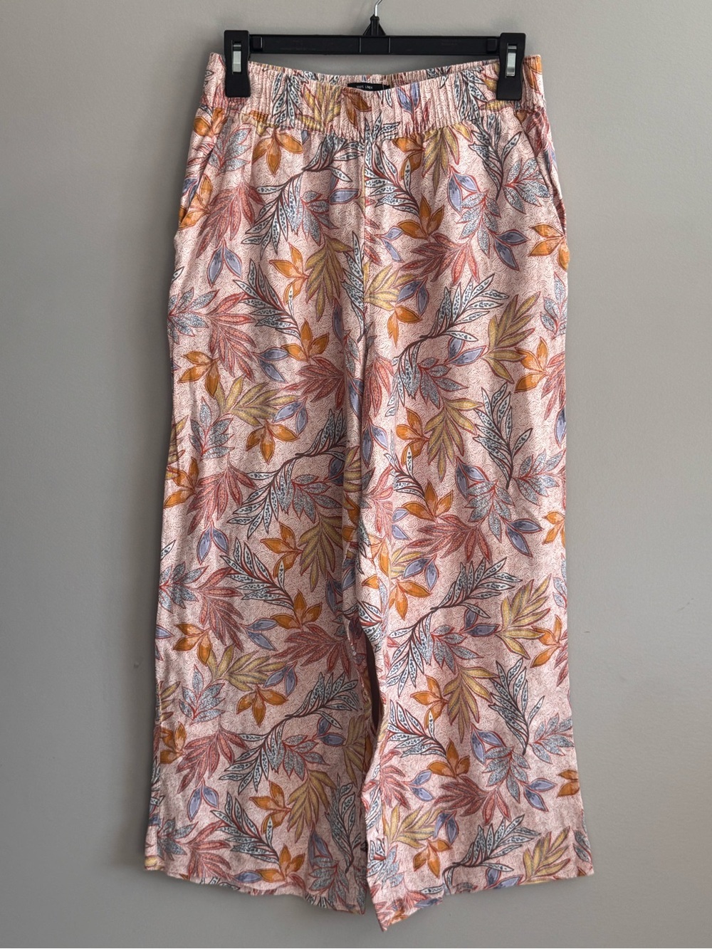 Nicole Miller New York 100% Linen Floral Wide Leg Pull On Pants Size S